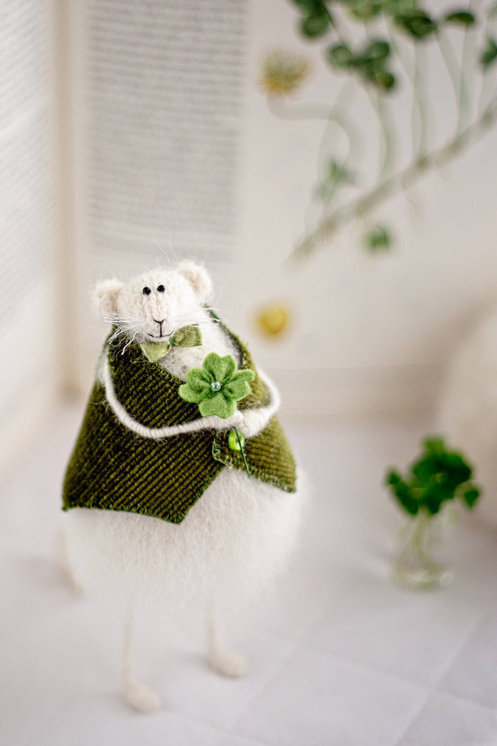 St Patrick's Day Knitted Mouse Rat Art Doll